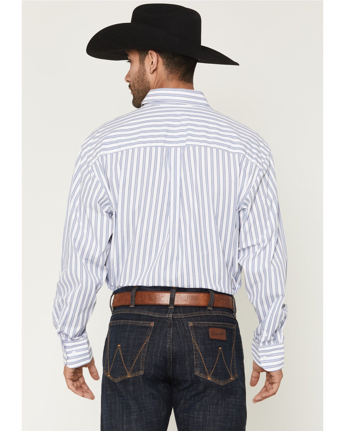 Image #4 - George Strait by Wrangler Stripe Print Long Sleeve Button-Down Stretch Western Shirt - Tall, White, hi-res