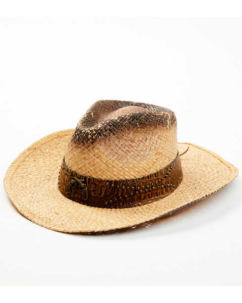 Henschel Men's Walker Guns Raffia Palm Leaf Western Straw Hat, Natural, hi-res
