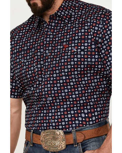 Image #2 - Rodeo Clothing Men's Medallion Print Short Sleeve Snap Western Shirt, Navy, hi-res