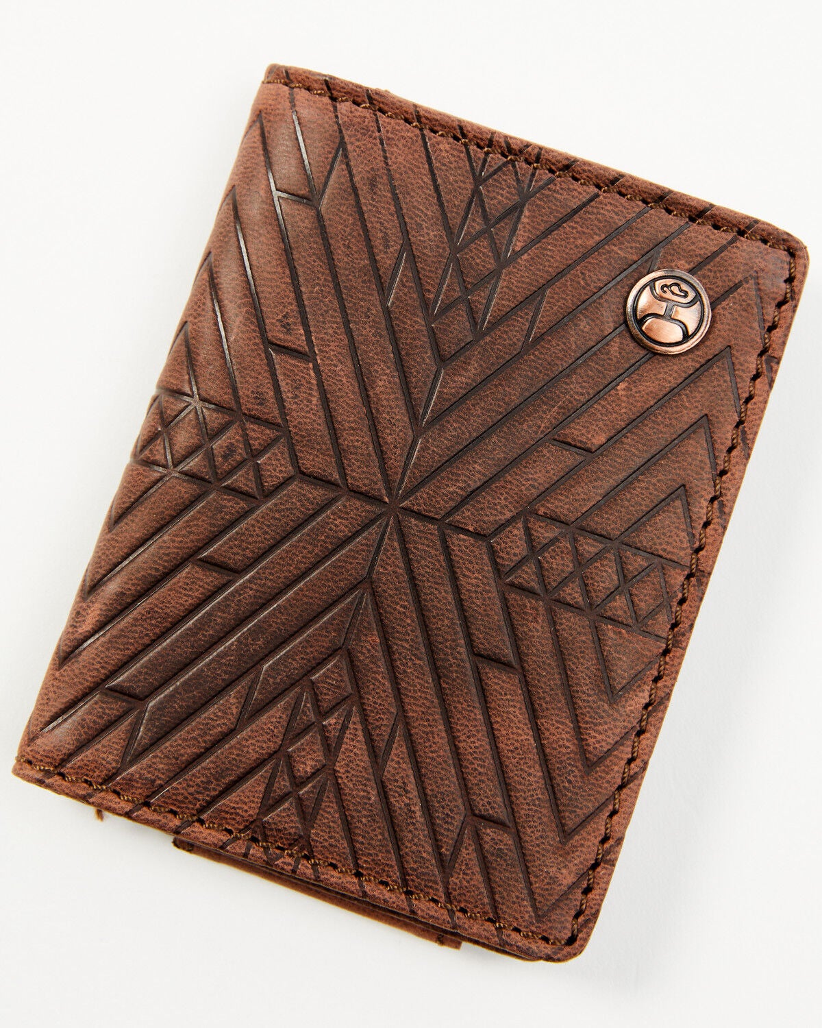 Hooey Men's Brown Southwestern Embossed Bi-Fold Money Clip Wallet, Brown, hi-res