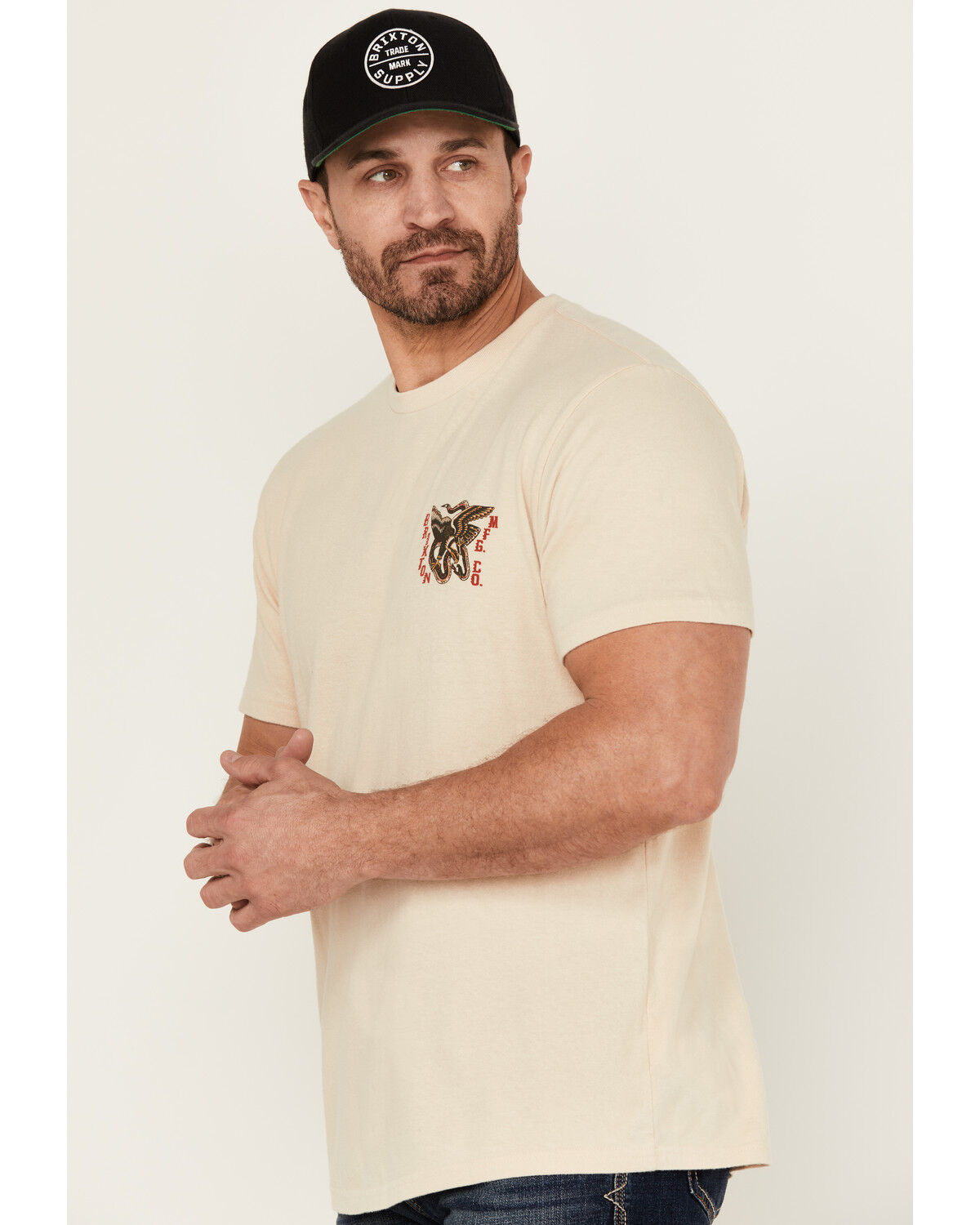 Image #2 - Brixton Men's Battle Logo Short Sleeve Graphic T-Shirt, Cream, hi-res