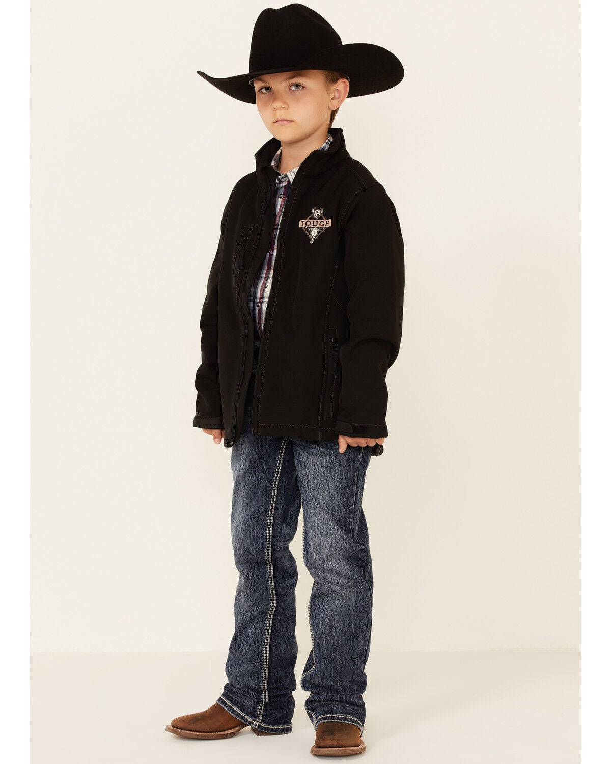 Image #2 - Cowboy Hardware Boys' Black Tough Softshell Zip-Front Jacket , , hi-res