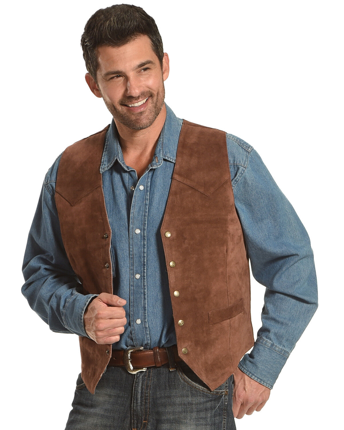Image #1 - Roper Suede Vest, Brown, hi-res