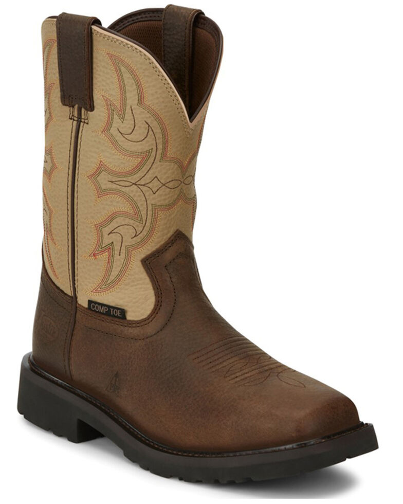 Justin Men's Ricochet Pecan Western Work Boots - Composite Toe , Pecan, hi-res