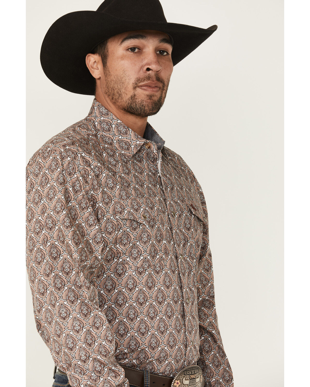 Image #2 - Rodeo Clothing Men's Paisley Print Long Sleeve Snap Western Shirt, Tan, hi-res