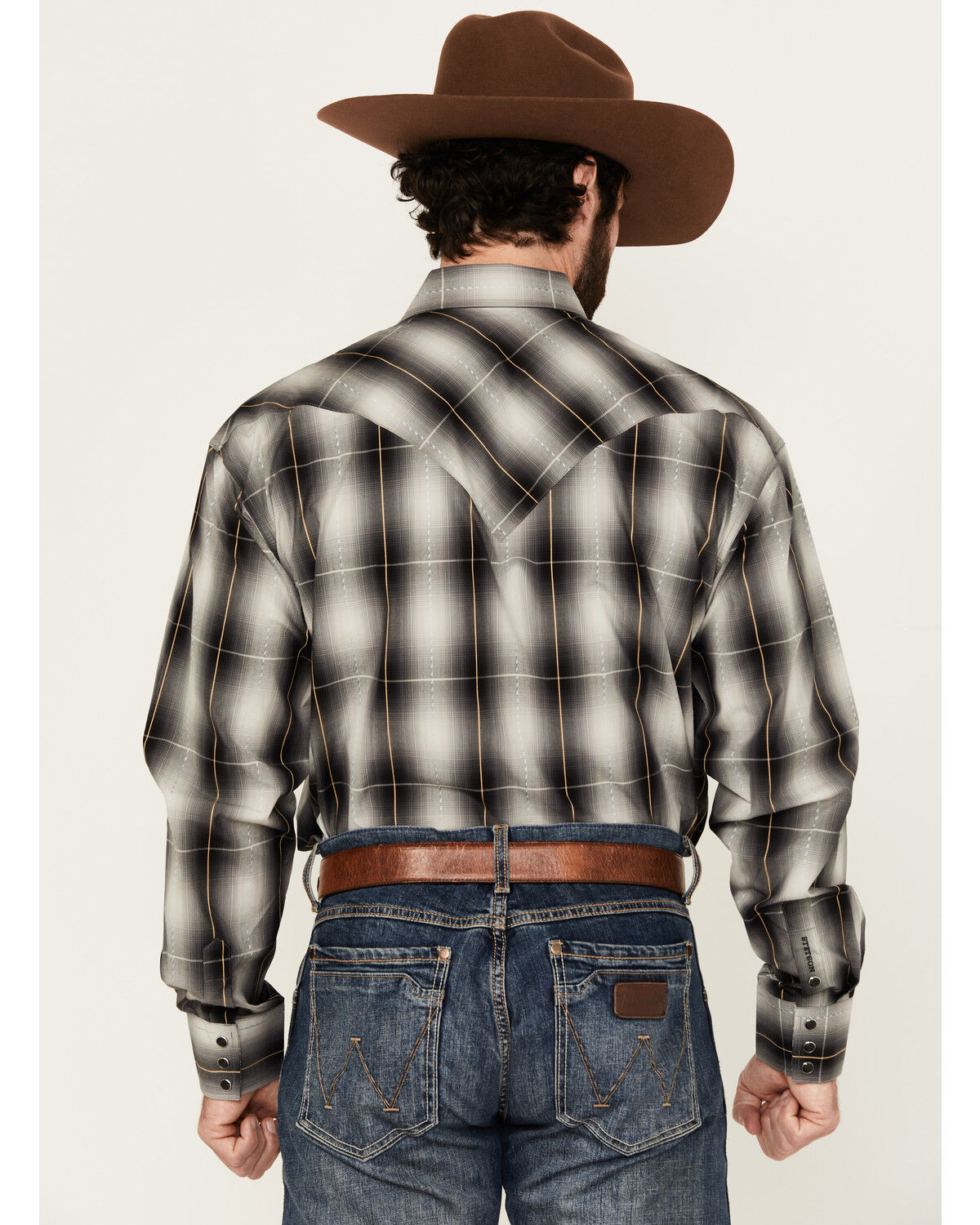 Image #4 - Stetson Men's Plaid Print Long Sleeve Pearl Snap Western Shirt, Black, hi-res