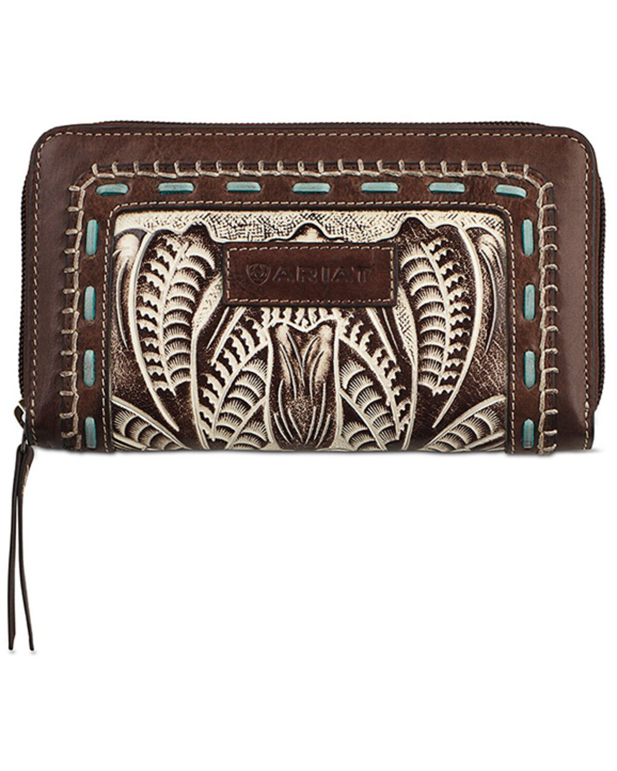 Image #1 - Ariat Women's Rori Buck Lace Tooled Floral Wallet, Brown, hi-res