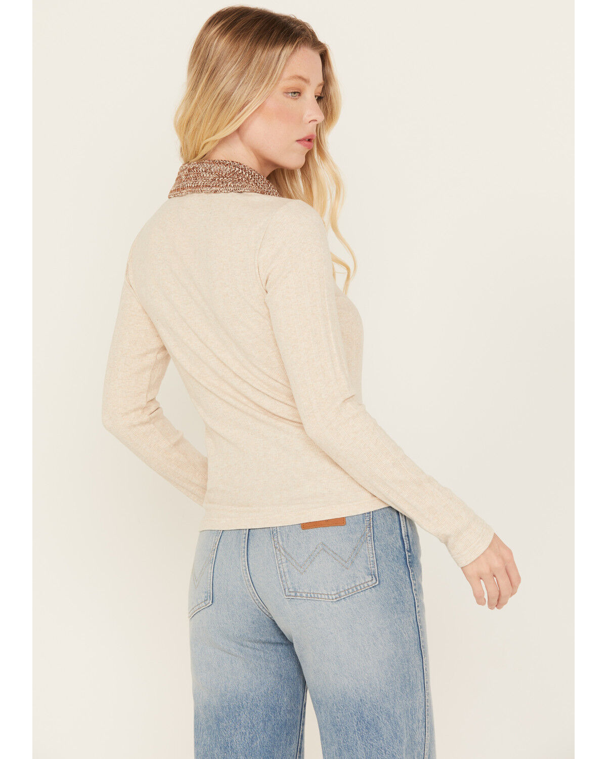 Image #4 - Shyanne Women's Crochet Collar Henley Shirt, Oatmeal, hi-res