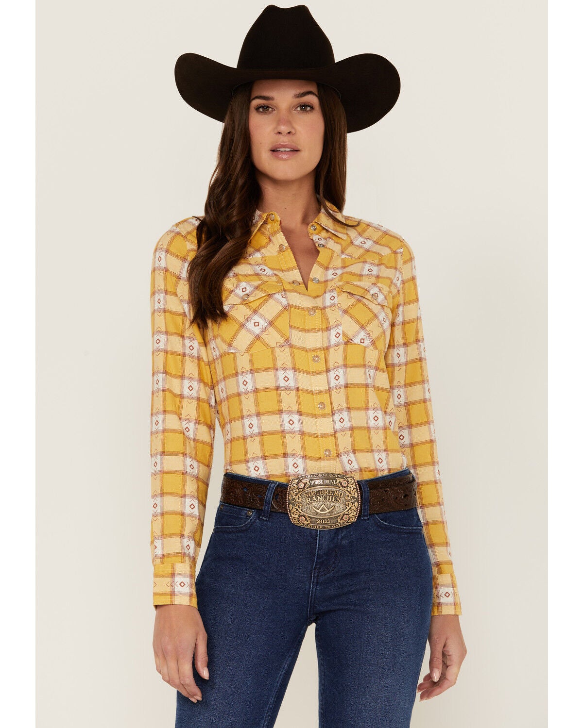Dobby Plaid Yellow Western Shirt 