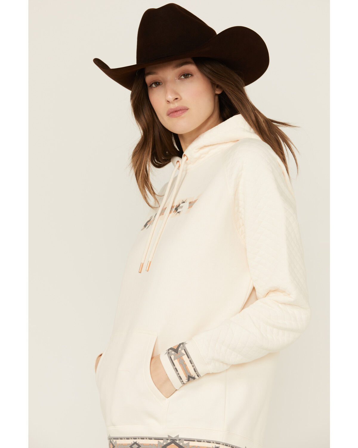 Image #2 - Hooey Women's Southwestern Print Trim Hoodie, Cream, hi-res
