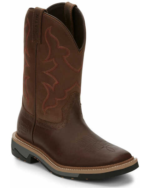 Image #1 - Justin Men's Carbide Western Work Boots - Soft Toe, Brown, hi-res