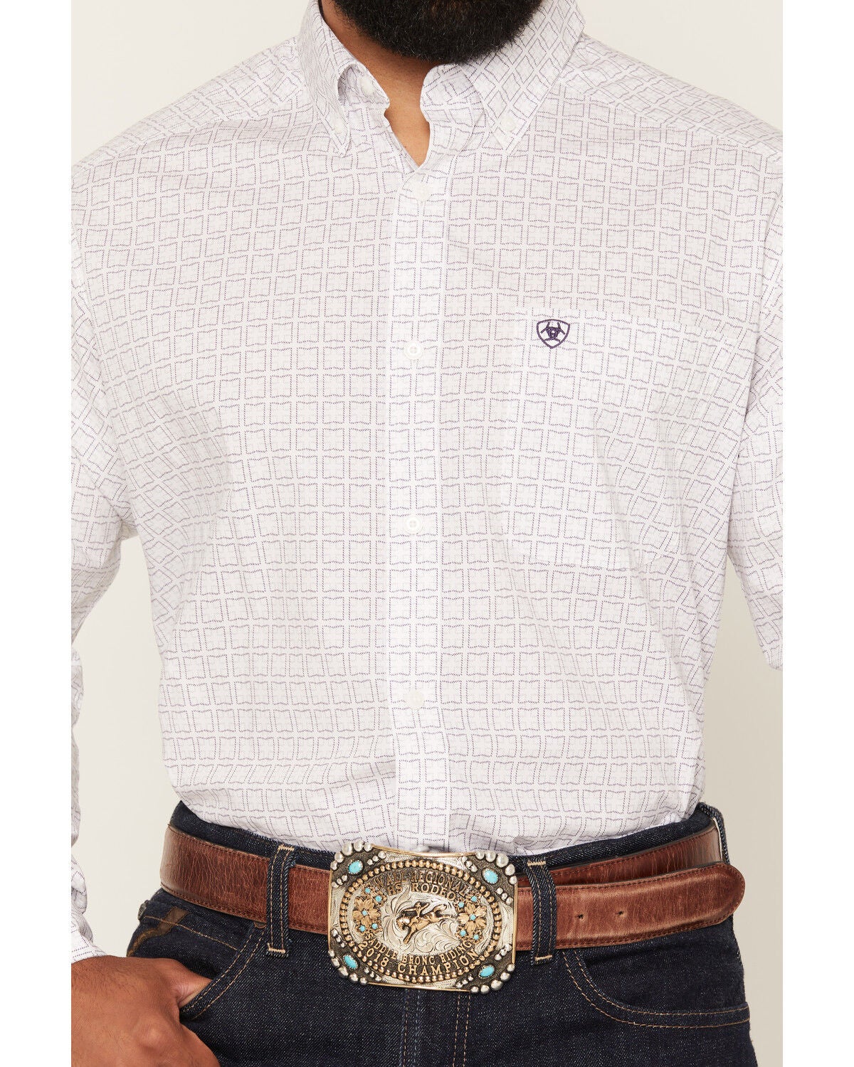 Image #3 - Ariat Men's Pace Geo Print Long Sleeve Button-Down Western Shirt, White, hi-res