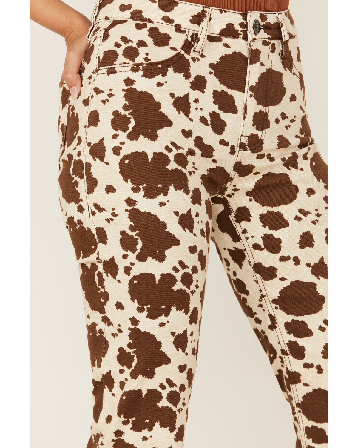 Image #2 - Rock & Roll Denim Women's Cow Print High Rise Bargain Modest Bootcut Stretch Denim Jeans, Brown, hi-res