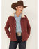 Image #1 - Powder River Outfitters Women's Sherpa-Lined Collar Denim Military Jacket, Red, hi-res