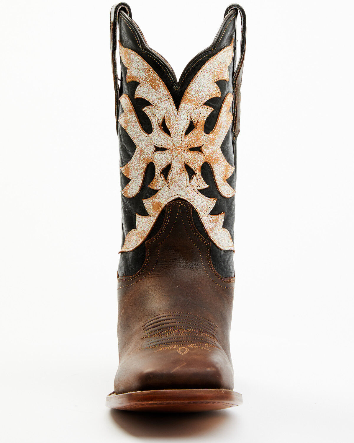 Image #4 - Dan Post Women's Sure Shot Embroidered Overlay Western Leather Boots - Broad Square Toe, Black/tan, hi-res
