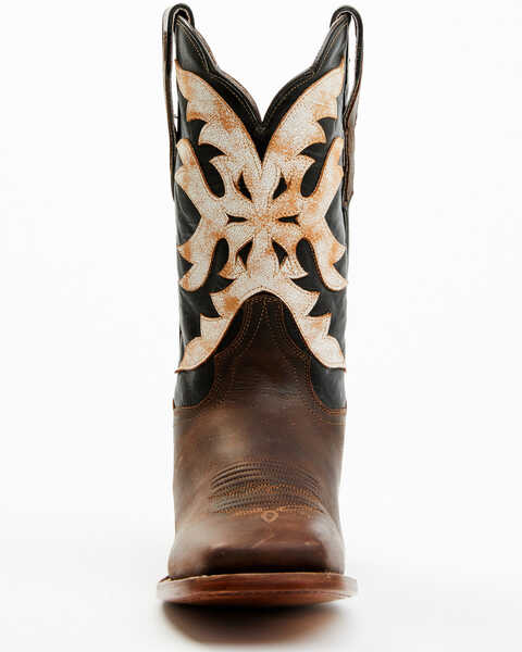 Image #4 - Dan Post Women's Sure Shot Embroidered Overlay Western Leather Boots - Broad Square Toe, Black/tan, hi-res