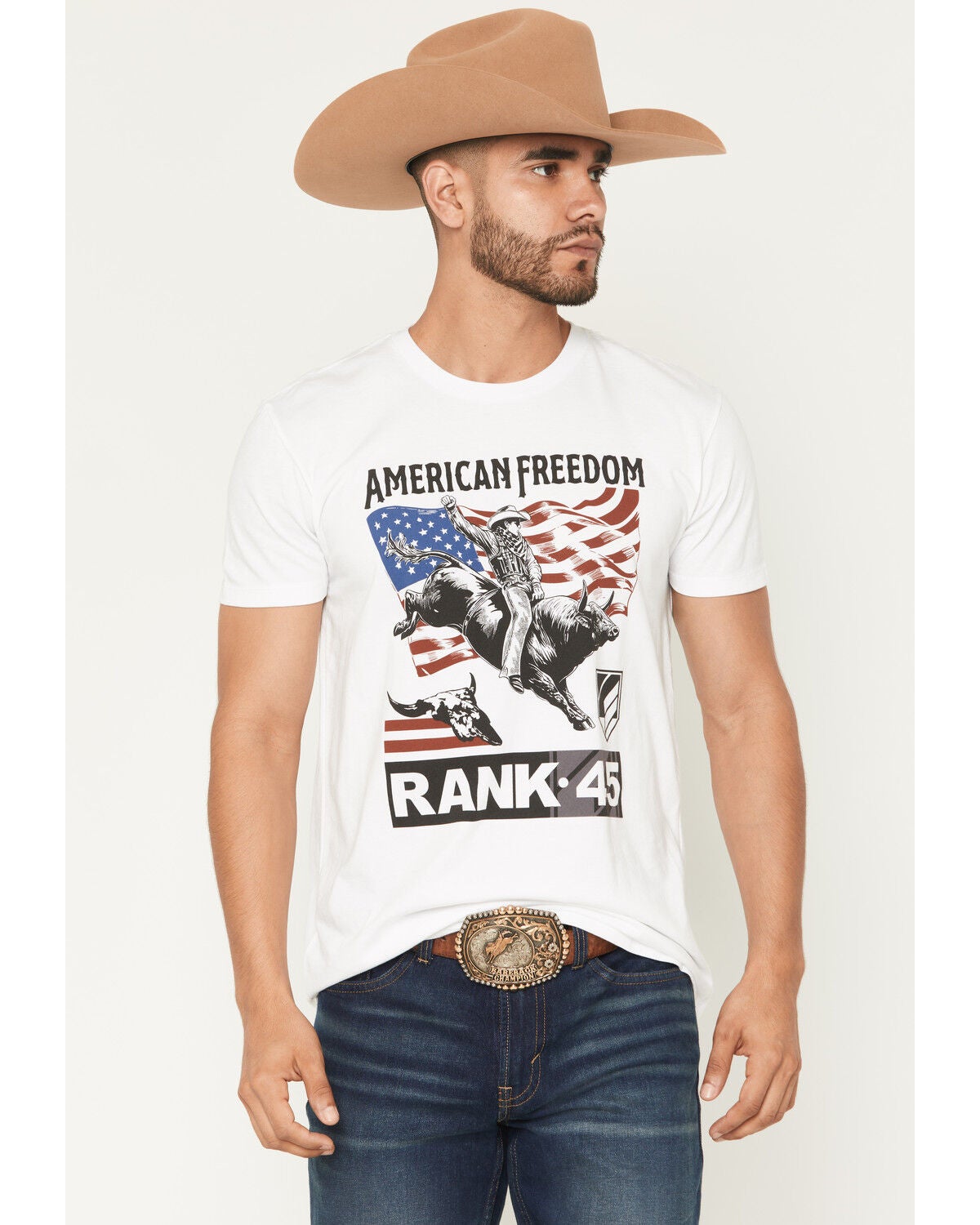 Image #1 - RANK 45&reg; Men's American Freedom Short Sleeve Graphic T-Shirt, White, hi-res