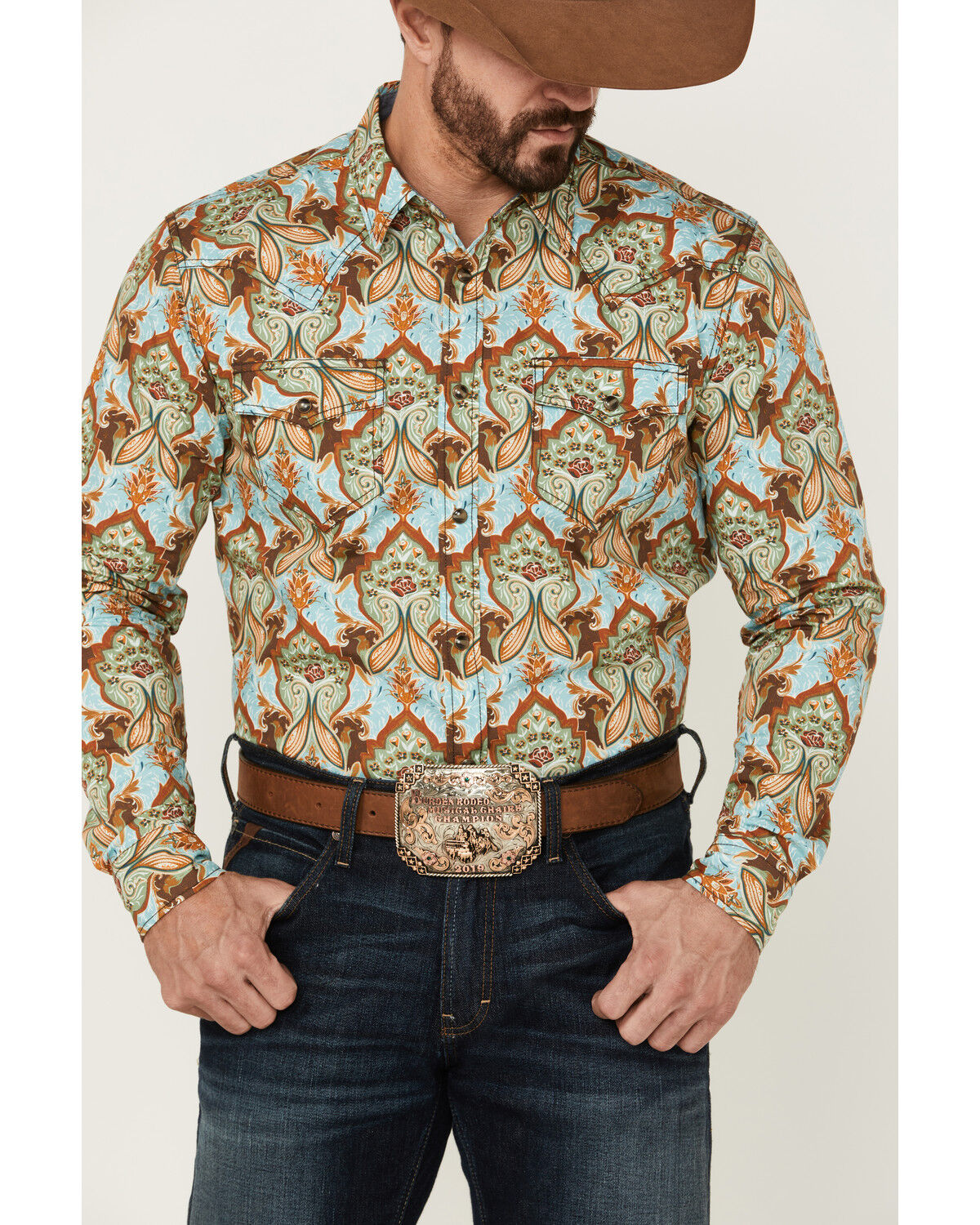 Image #3 - Cody James Men's Rushmore Print Long Sleeve Snap Western Shirt, Turquoise, hi-res
