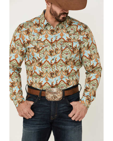 Image #3 - Cody James Men's Rushmore Print Long Sleeve Snap Western Shirt  , Turquoise, hi-res