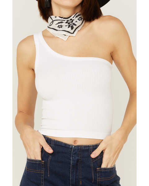 Image #2 - Fornia Women's Top One White One Shoulder Ribbed Cami Top, , hi-res