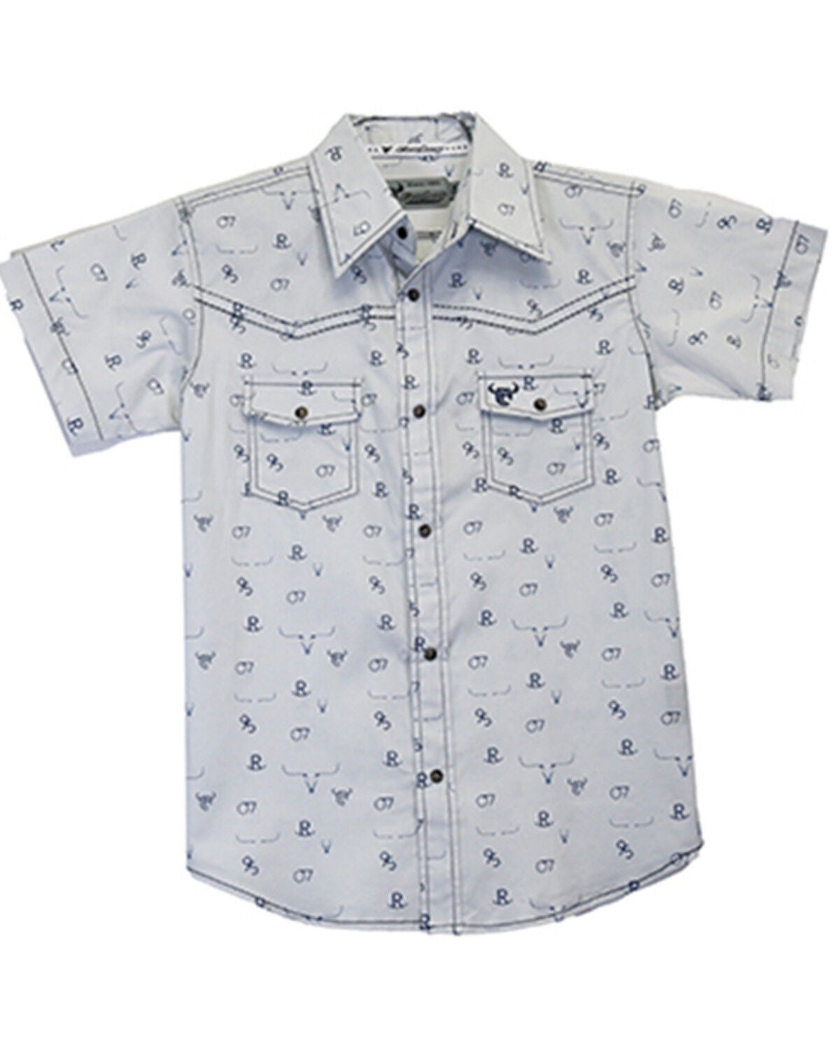 Cowboy Hardware Boys' Branding Iron Short Sleeve Snap Western Shirt, Grey, hi-res