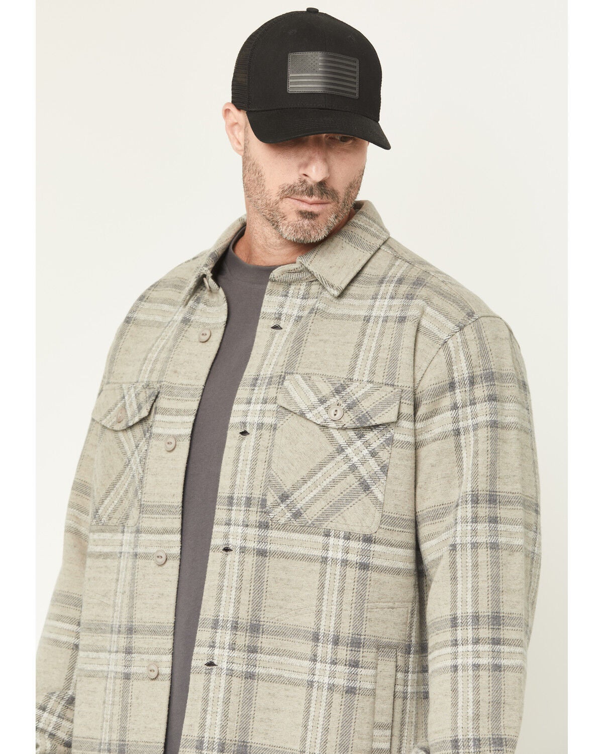 Image #2 - Hawx Men's Gritstone Plaid Print Button-Down Shirt Jacket, Tan, hi-res