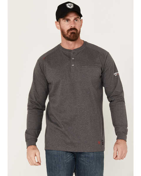 Image #1 - Ariat Men's Rebar FR Air Refinery Henley Long Sleeve Work Shirt, Charcoal, hi-res