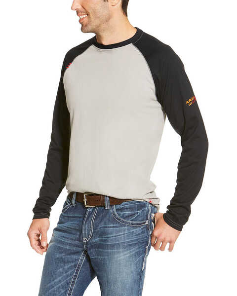 Ariat Men's FR Long Sleeve Raglan T-Shirt - Big, Grey, hi-res