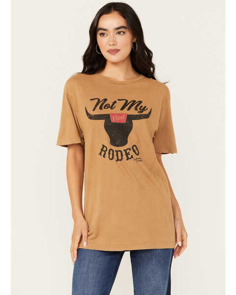 Bohemian Cowgirl Women's Not My First Rodeo Short Sleeve Graphic Tee, Rust Copper, hi-res