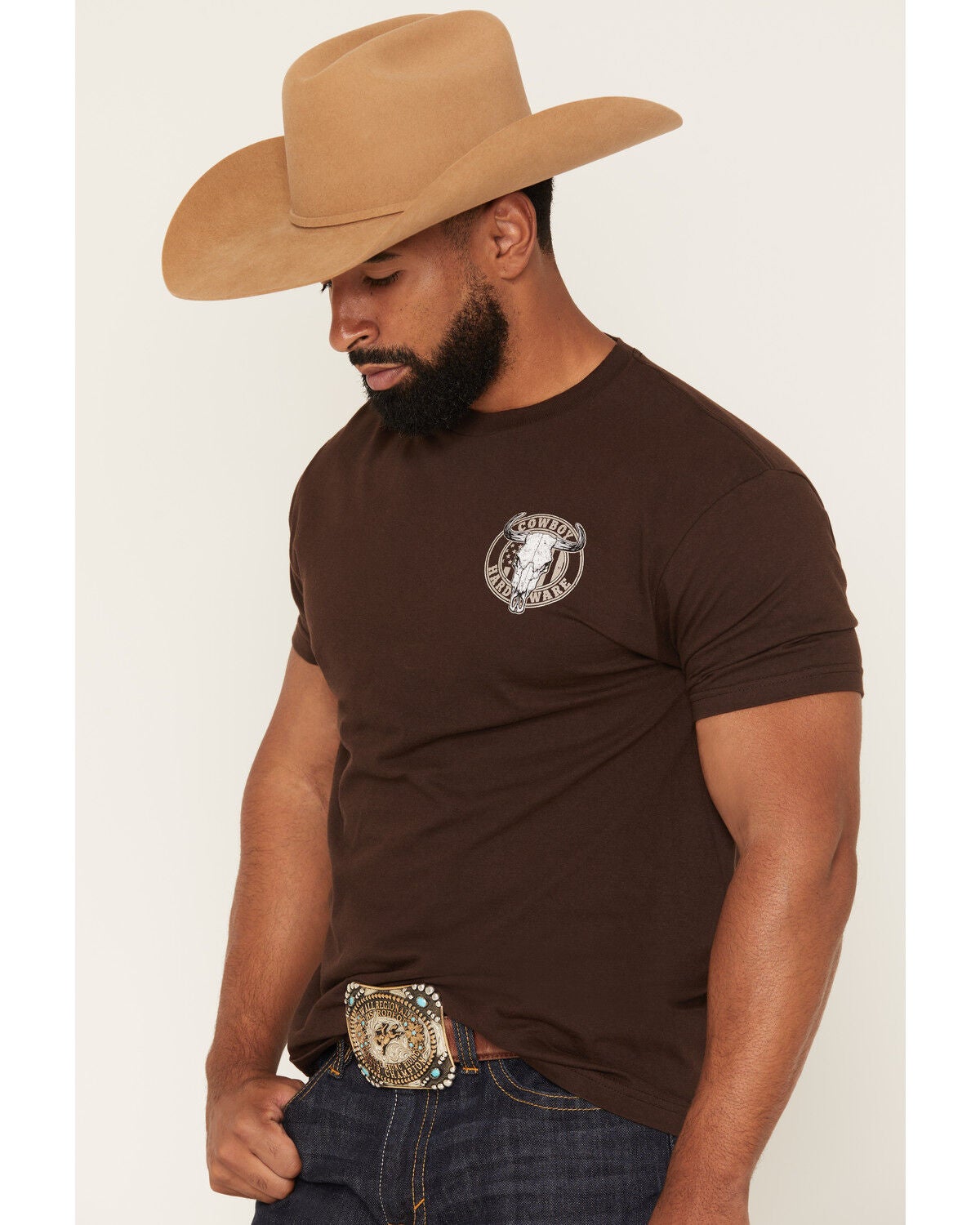 Image #3 - Cowboy Hardware Men's American Grit Short Sleeve Graphic T-Shirt, Brown, hi-res