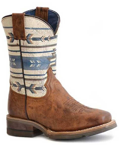 Image #1 - Roper Boys' Cowboy Southwestern Boots - Broad Square Toe, Tan, hi-res