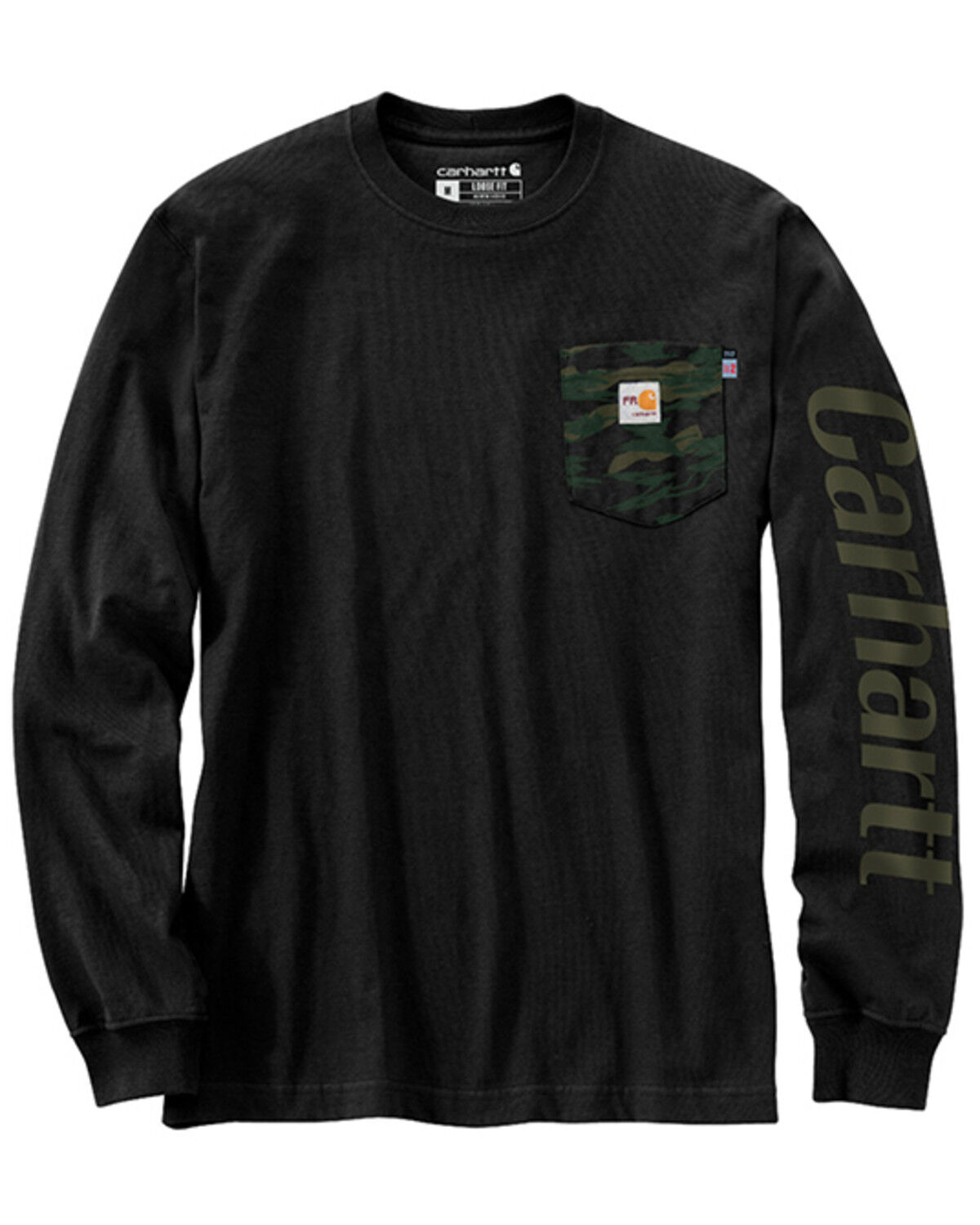 Image #1 - Carhartt Men's FR Force® Loose Fit Lightweight Camo Long Sleeve Graphic T-Shirt, Black, hi-res