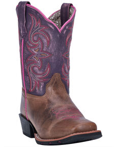 Dan Post Girls' Majesty Brown/Purple Western Boots - Square Toe, Brown, hi-res