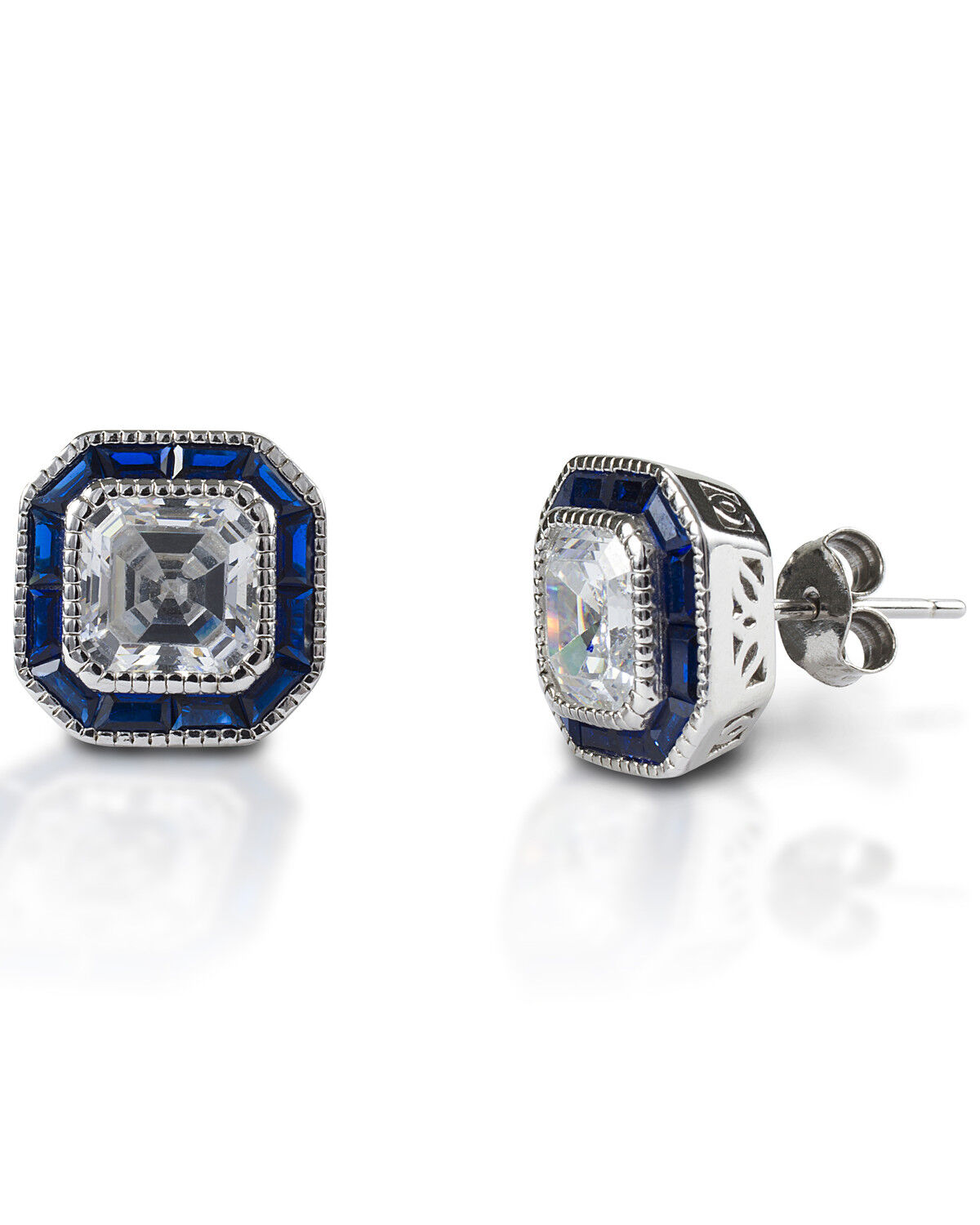 Image #1 - Kelly Herd Women's Asscher Cut Blue Spinel Earrings, Silver, hi-res