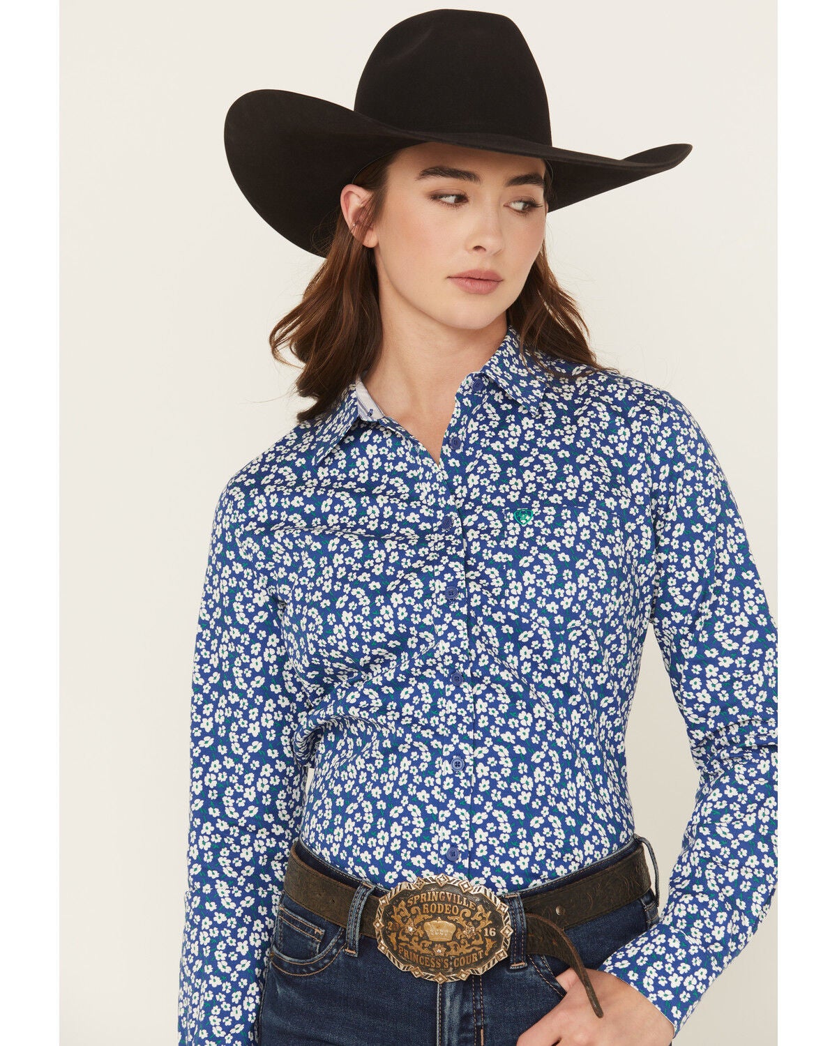 Ariat Women's Kirby Floral Print Long Sleeve Button-Down Stretch Western Shirt, Blue, hi-res