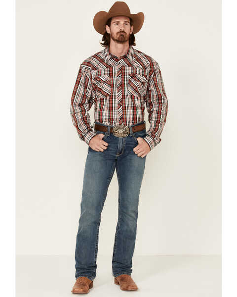 Image #2 - Cowboy Hardware Men's Rancher Plaid Long Sleeve Snap Western Shirt , Red, hi-res