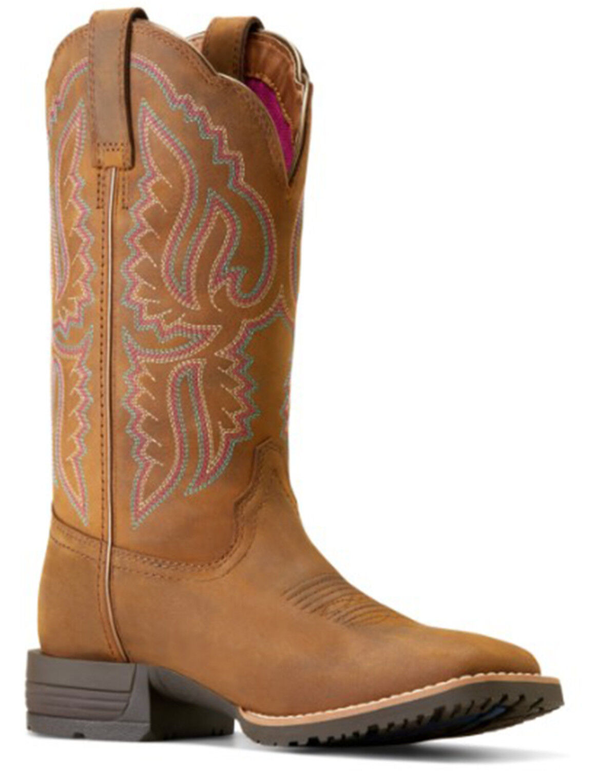 Image #1 - Ariat Women's Hybrid Ranchwork Distressed Western Boots - Broad Square Toe, Brown, hi-res