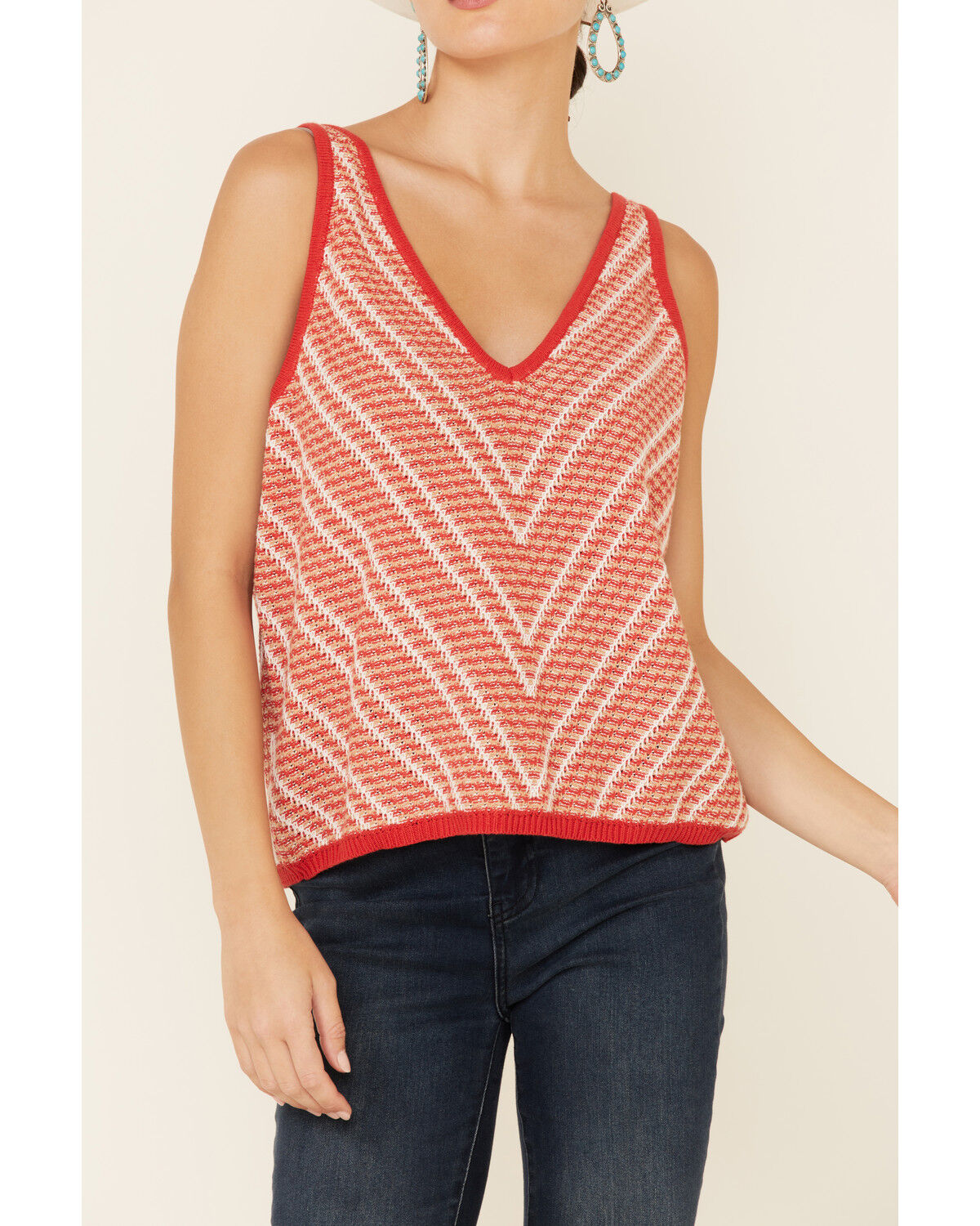 Image #4 - Wrangler Women's Red Striped Sweater Knit Tank Top, , hi-res