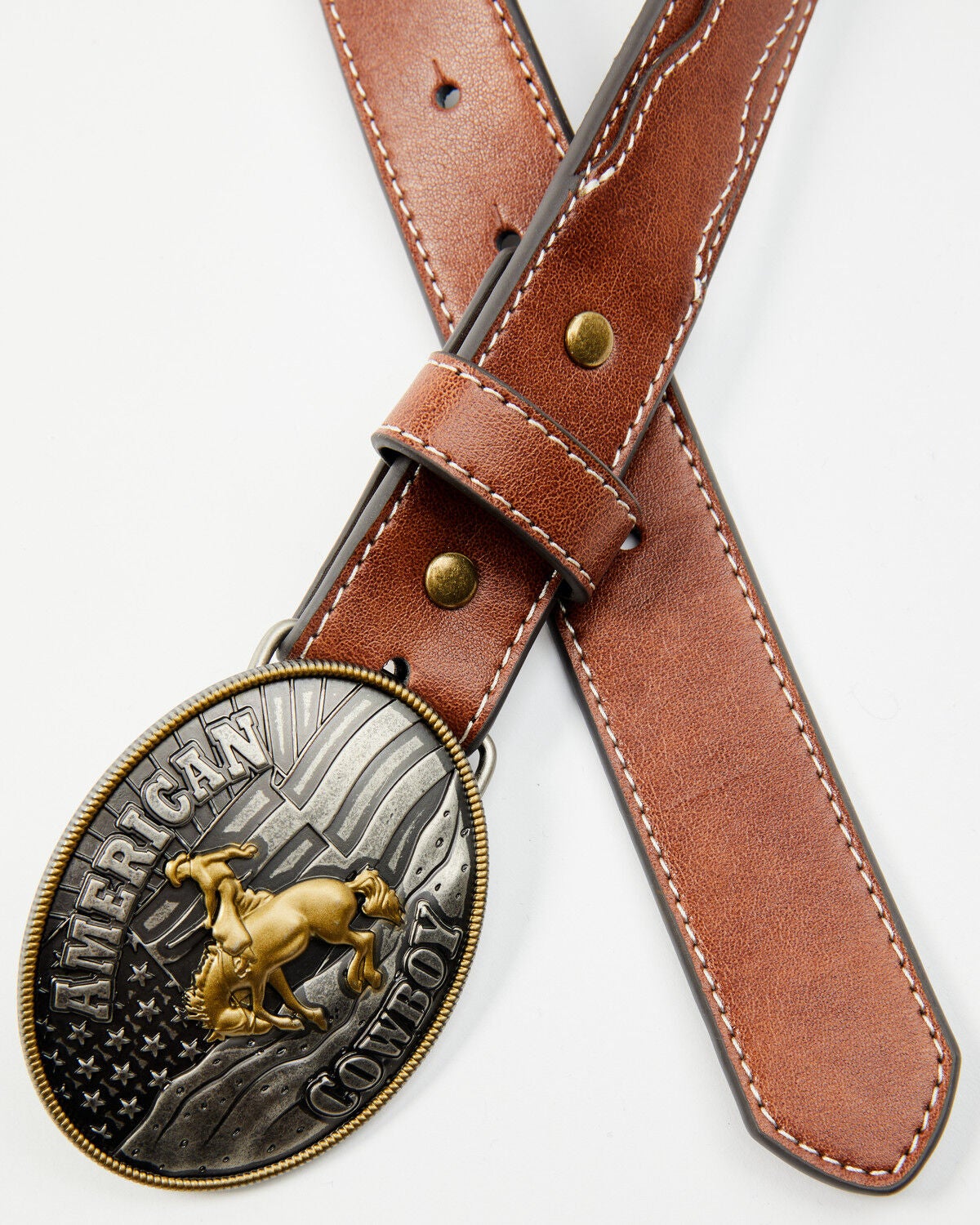 Cody James Boys' Caleb American Cowboy Buckle Belt, Brown, hi-res