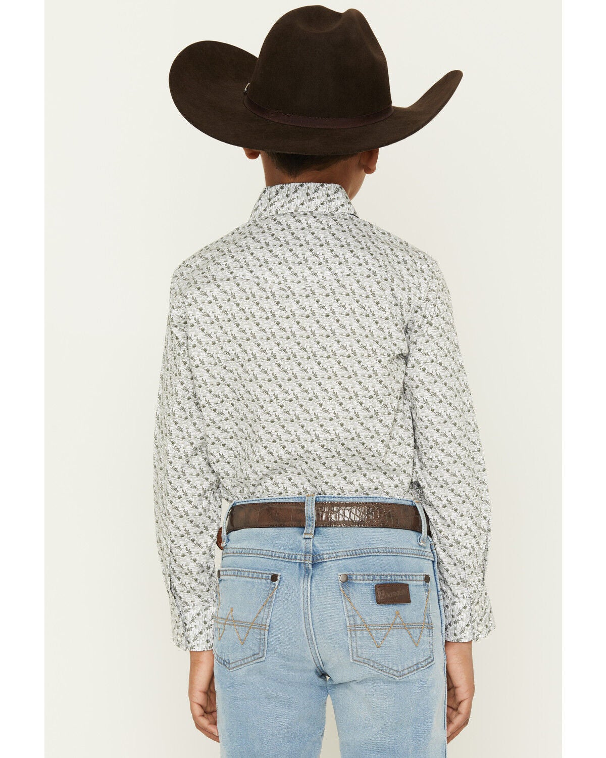 Image #4 - Wrangler 20X Boy's Conversational Print Long Sleeve Snap Stretch Western Shirt, Olive, hi-res