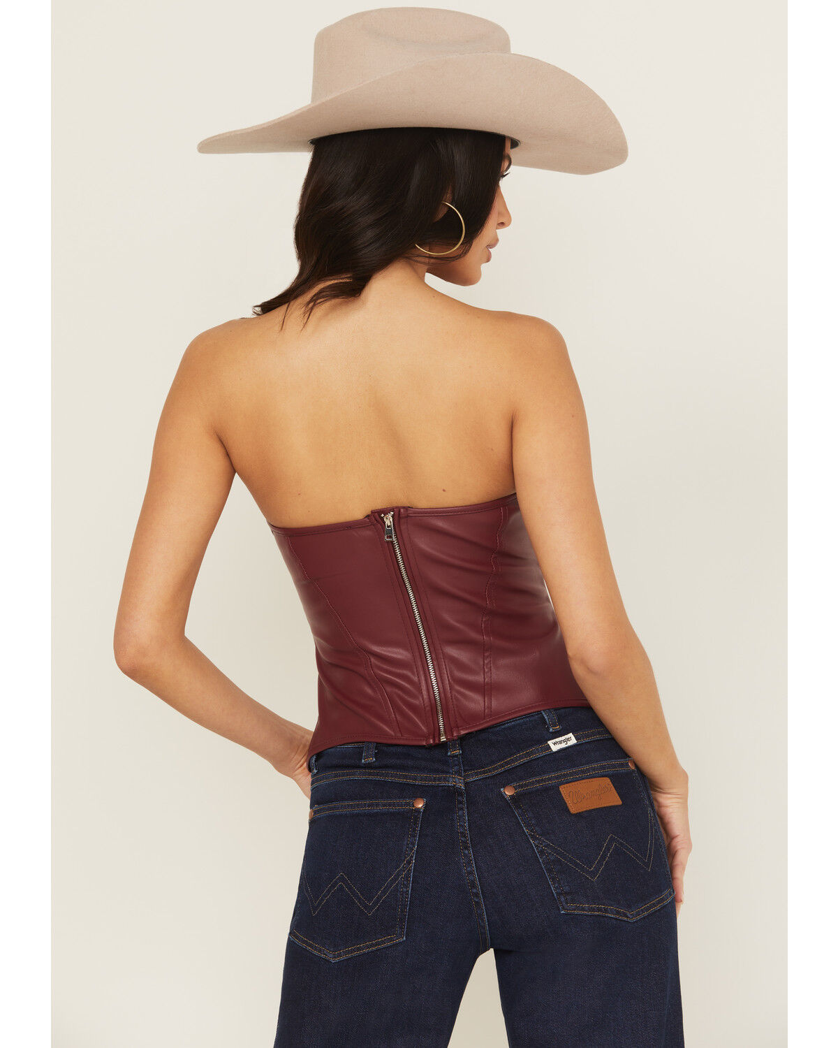 Image #4 - Fornia Women's Boot Barn Exclusive Rose Embossed Faux Leather Bustier, Red, hi-res