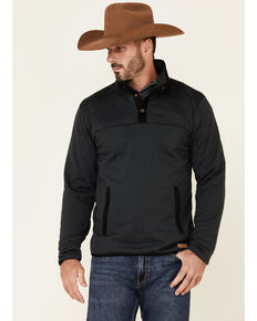 Powder River Outfitters Men's Solid Black Jacquard Fleece 1/4 Snap Pullover , Black, hi-res