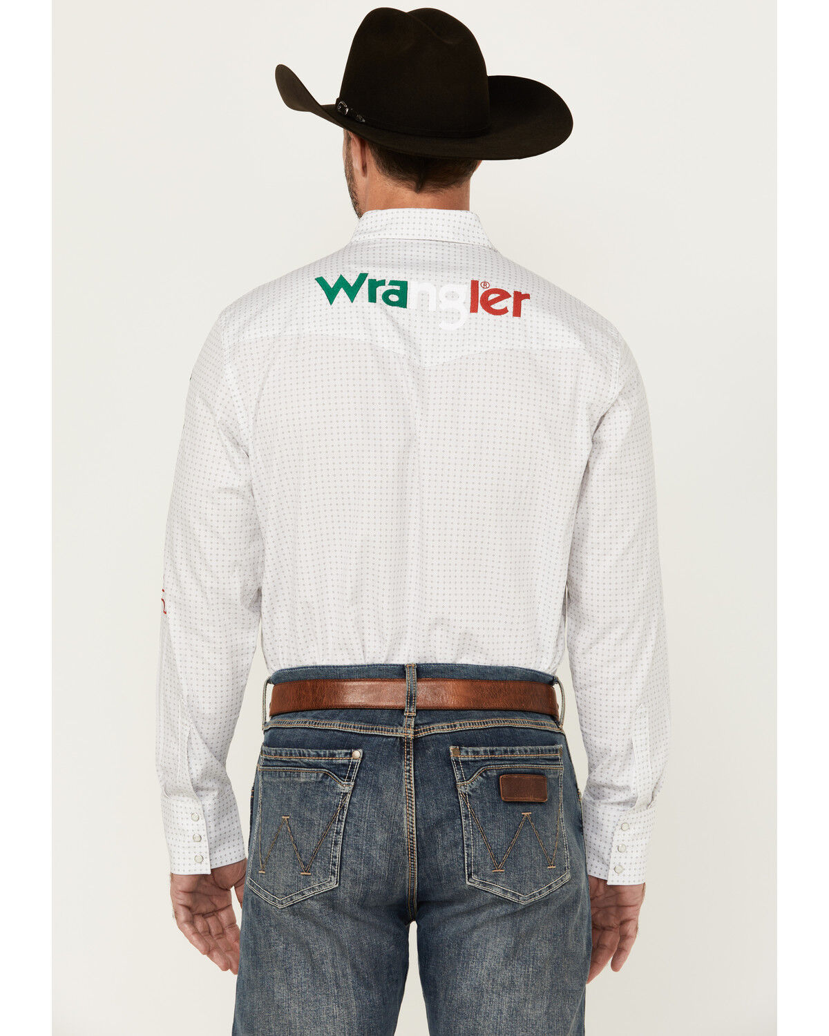 Image #4 - Wrangler Men's Mexico Logo Geo Print Long Sleeve Snap Western Shirt, White, hi-res