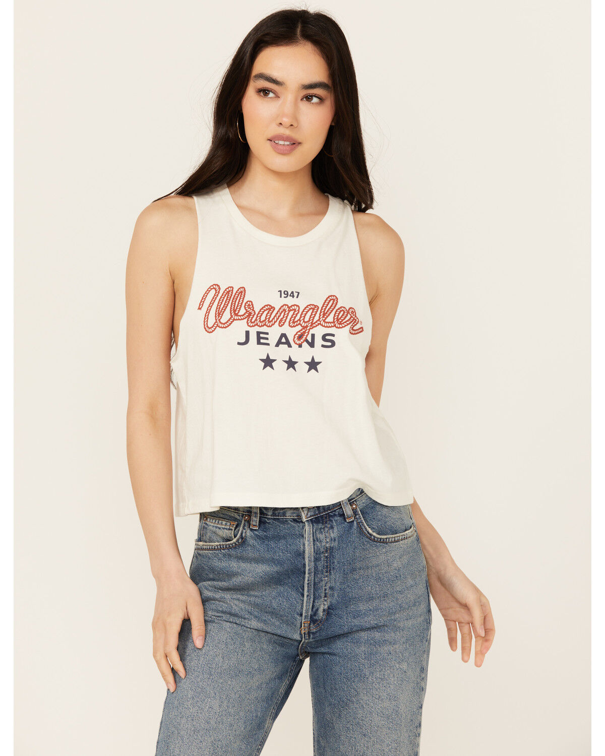 Image #1 - Wrangler Women's Jeans Logo Sleeveless Graphic Tank, White, hi-res