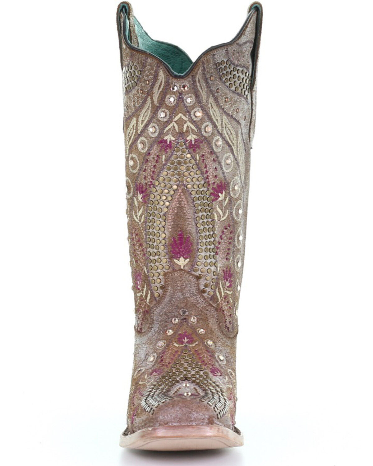 Image #5 - Corral Women's Flowered Embroidery Western Boots - Square Toe, Taupe, hi-res