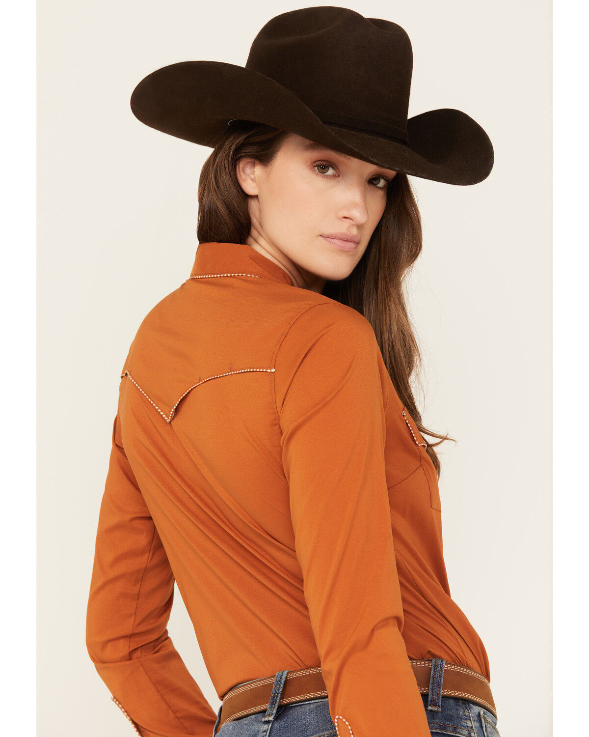 Image #4 - Shyanne Women's Long Sleeve Snap Vented Riding Shirt, Caramel, hi-res