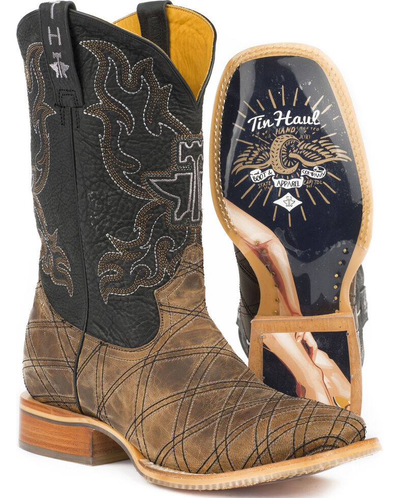 Tin Haul Men's What's Your Angle Cowboy Boots - Square Toe, Tan, hi-res