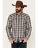 Image #1 - Moonshine Spirit Men's Decibel Plaid Print Long Sleeve Button-Down Western Shirt, Grey, hi-res
