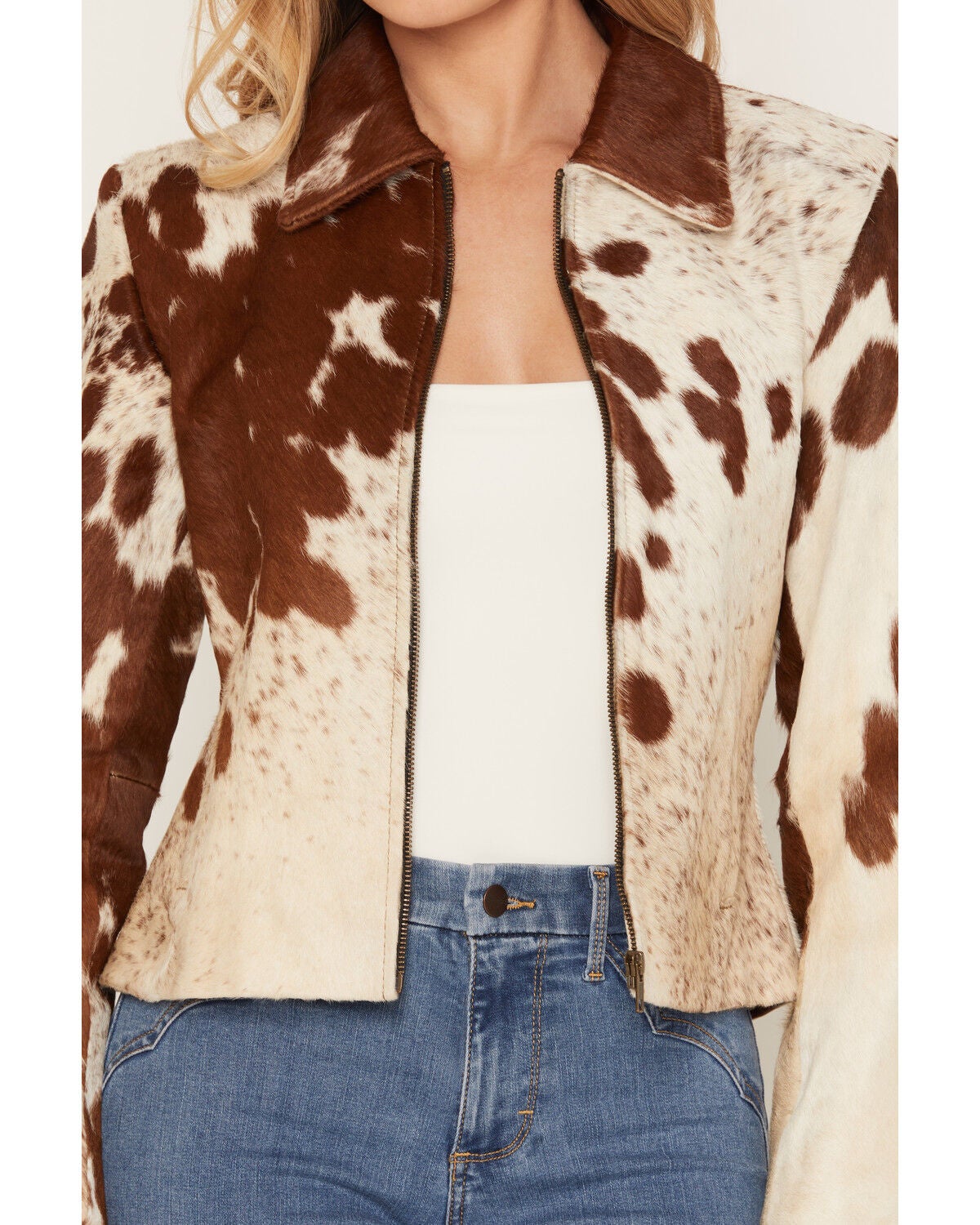 Image #3 - Cripple Creek Women's Genuine Cowhide Zip-Up Jacket, Brown, hi-res