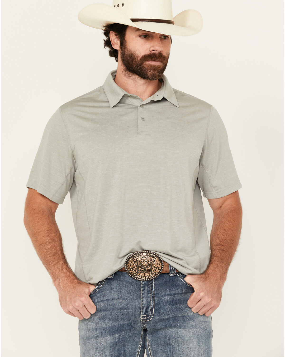 Image #1 - Wrangler Men's Solid Short Sleeve Performance Polo, Grey, hi-res